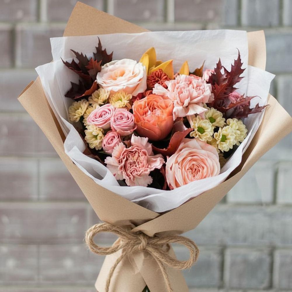 Букет цветов из: Гвоздики, Хризантемы и Розы в Барда