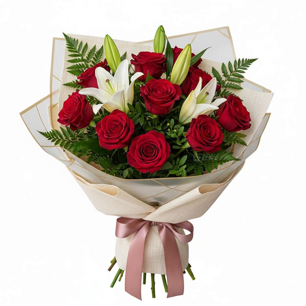 Букет цветов из: Лилии и Розы в Барда