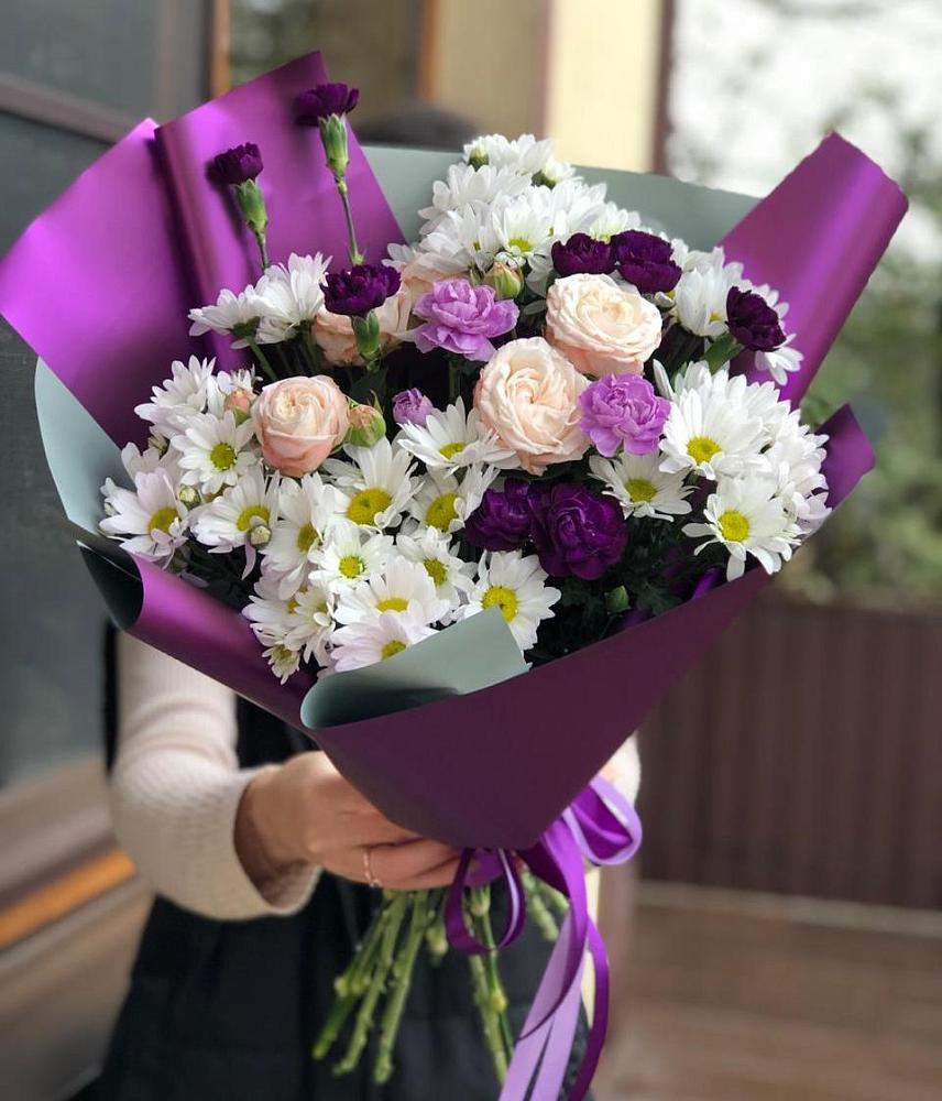 Букет цветов из: Хризантемы, Гвоздики и Розы в Барда
