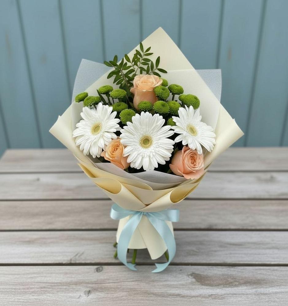 Букет цветов из: Герберы, Розы и Хризантемы в Барда