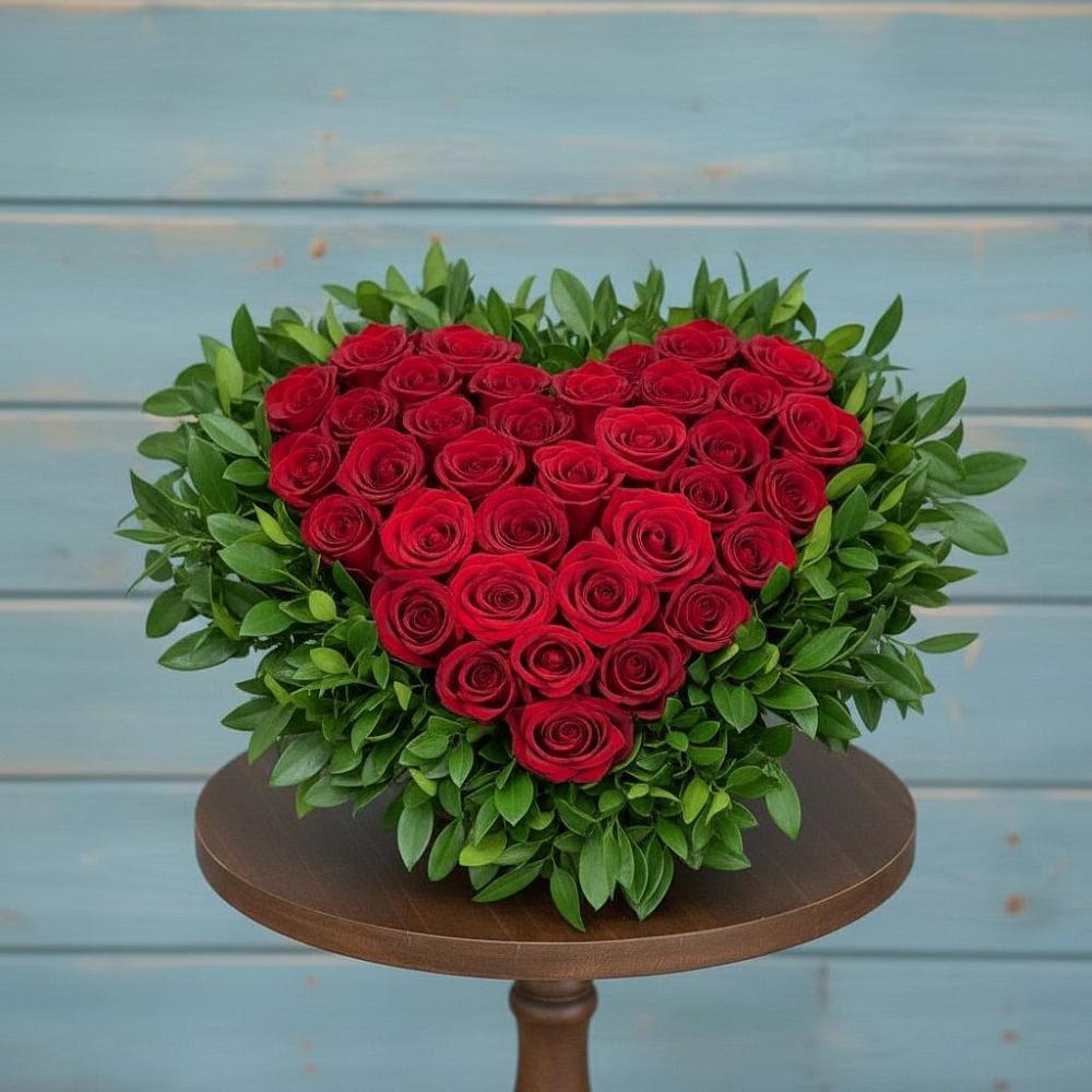 Цветочная композиция из Розы в виде сердца в Барда