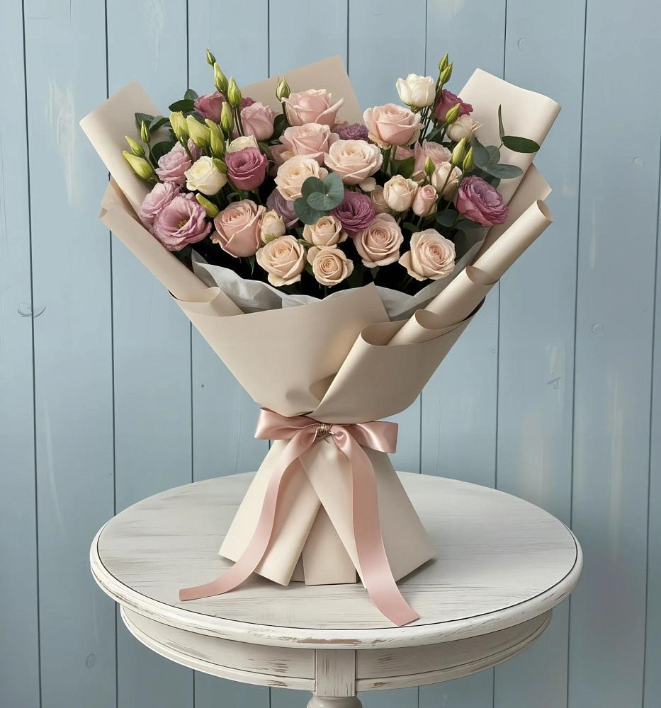 Букет цветов из: Розы и Лизиантусы в Барда