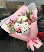 Букет цветов из:  Розы, Лизиантусы и Хризантемы в Барда