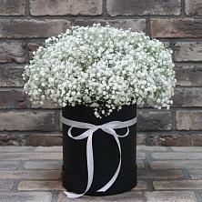 Цветочная композиция из Гипсофила в шляпной коробке в Барда